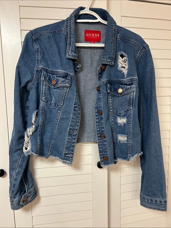 Guess Jackets & Blazers - GUESS Medium Blue Distressed Cropped Denim Jacket